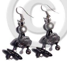 dangling double row black coco chips in silver metallic splashing - Coco Earrings