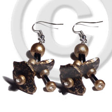dangling double row black coco chips in gold metallic splashing - Coco Earrings