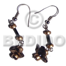 dangling single row black coco chips/Pokalet in gold metallic splashing - Coco Earrings