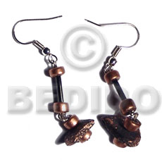 dangling single row black coco chips/Pokalet in bronze metallic splashing - Coco Earrings