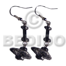 dangling single row black coco chips/Pokalet in silver metallic splashing - Coco Earrings