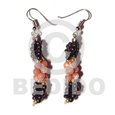 dangling black coco pokalet & rose coloured troca beads  gold beads - Coco Earrings
