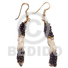 dangling twisted troca rice beads  2-3mm black coco Pokalet./gold beads - Coco Earrings