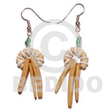 dangling coco indian stick  4-5mm coco Pokalet. bleach/white clam combination - Coco Earrings