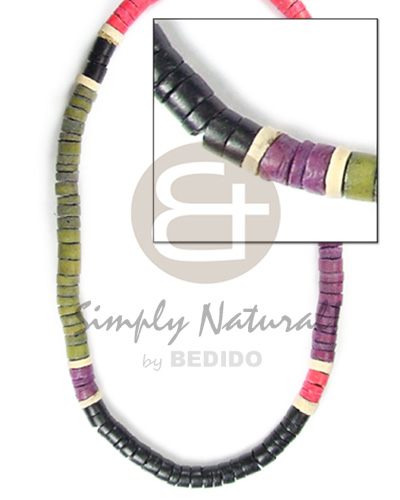 4-5mm coco heishe black/khaki grn/red combinationnation - Coco Necklace