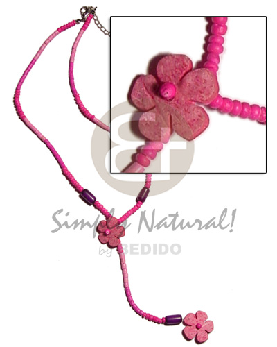 2-3mm pink tones coco heishe/Pokalet.  coco flower tassle & buri seeds - Coco Necklace