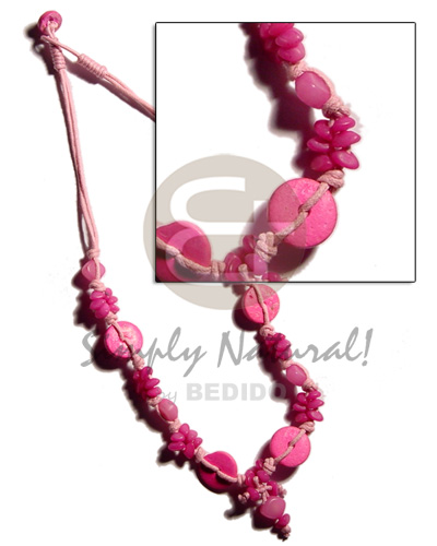 pink buri seeds and coco in double wax cord - Coco Necklace