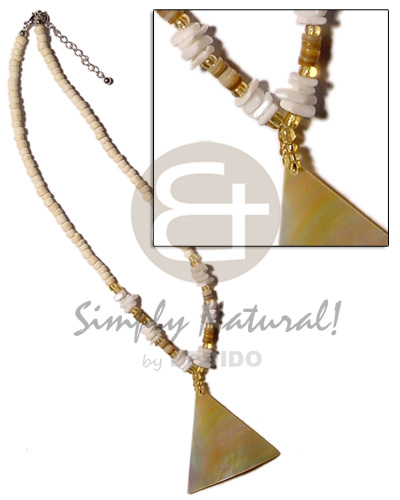 4-5mm coco Pokalet. bleach  shell accent and triangle 45mmx30mm MOP pendant - Coco Necklace