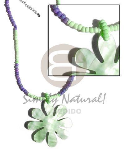 2-3mm mint green/lavender coco pokalet  40mm mint green hammershell flower - Coco Necklace