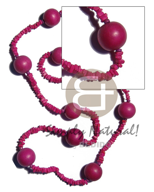 4-5mm pink coco square cut  wood beads combination / 40 in. - Coco Necklace