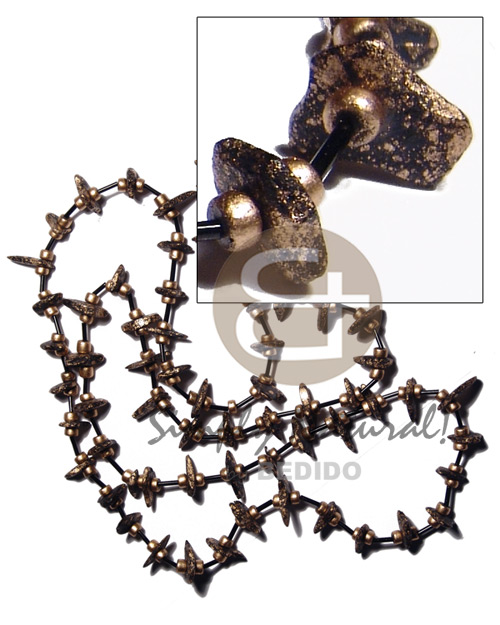 4-5mm coco Pokalet & cut beads  black coco chips  bronze metallic splashing / 36 in. - Coco Necklace
