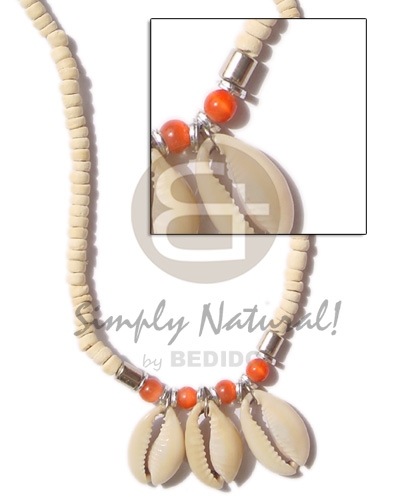4-5 coco bleach  syn. beads/ orange beads & silver tube and sigay accent - Coco Necklace