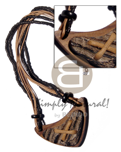 6 layers wax cord/2-3mm coco black heishe   75mmx40mmrobles wood & 60mmx30mm carabao horn combination / 18in. - Coco Necklace