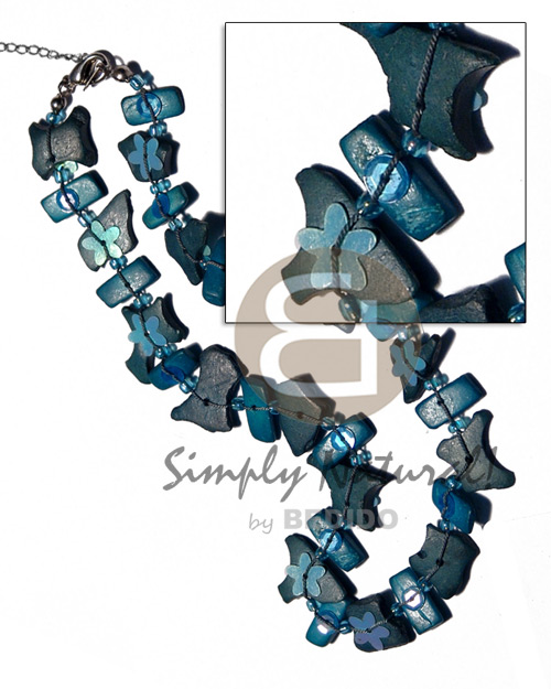 floating coco chips  glass beads and floral sequins accent / blue tones - Coco Necklace