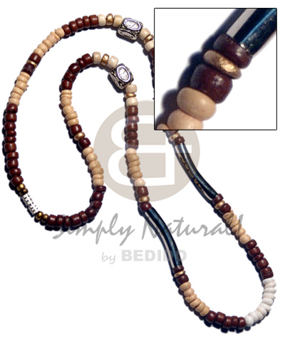 4-5mm coco Pokalet nat. and brown color combination, white clam  metal accents - Coco Necklace