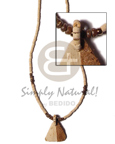 2-3mm coco heishe nat. /2-3 coco pokalet brown alt.  coco two face pyramid pendant - Coco Necklace