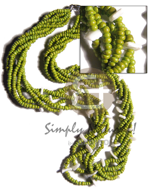 lime green twisted 6 rows 2-3mm coco Pokalet  white rose combination / lobster lock / 20in - Coco Necklace
