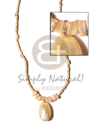2-3mm coco heishe nat.  gold mouth shell pendant  troca natural accent - Coco Necklace