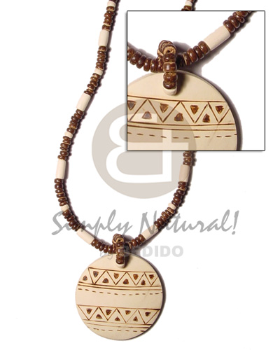 4-5 mm coco pokalet brown bleach wood tube alt./round burning aztec coco pendant 50 mm - Coco Necklace