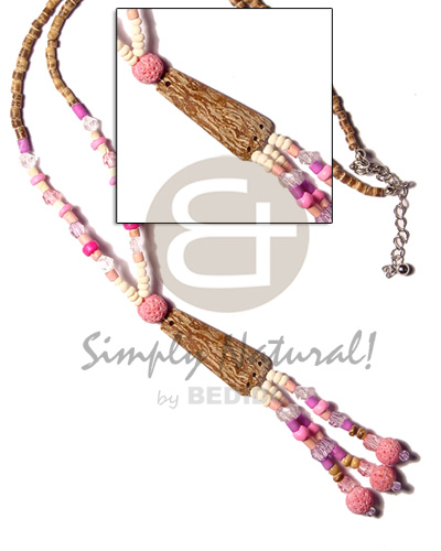2-3 coco tiger heishe  3 tassle mahogany pendant/pink limestone/pink coco beads/acrylic crystal beads - Coco Necklace