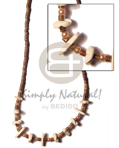2-3 coco heishe brown  bleach coco flower and indian stick /pearl beads - Coco Necklace