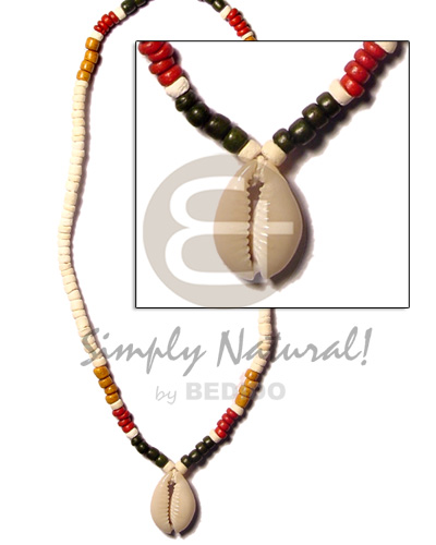 4-5 coco pokalet bleach  golden yellored/army green pokalet combination and sigay pendant - Coco Necklace