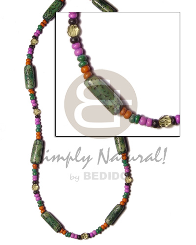 2-3mm coco Pokalet orange/lavender/green  green buri tiger/acrylic crystals - Coco Necklace