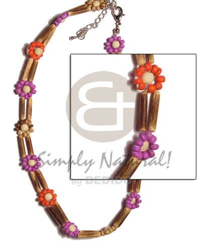 2 rows sig-id  2-3 lavender/red/tiger coco Pokalet. flower- ext. chain - Coco Necklace