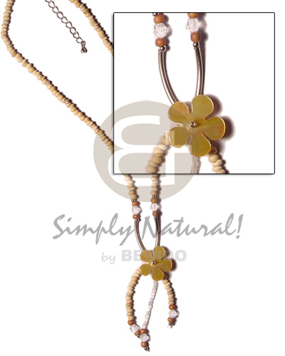 3 tassle 2-3 coco natural Pokalet  metal tube and MOP flower - Coco Necklace