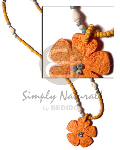 orange coco Pokalet 2-3mm  matching coco flower pendant/nassa white - Coco Necklace