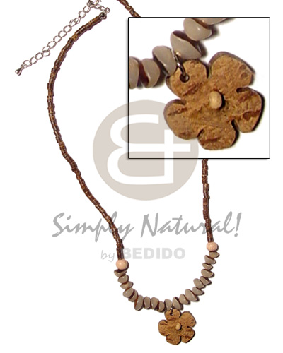 2-3mm coco heishe nat. brown  buri nuggets and coco flower pendant - Coco Necklace