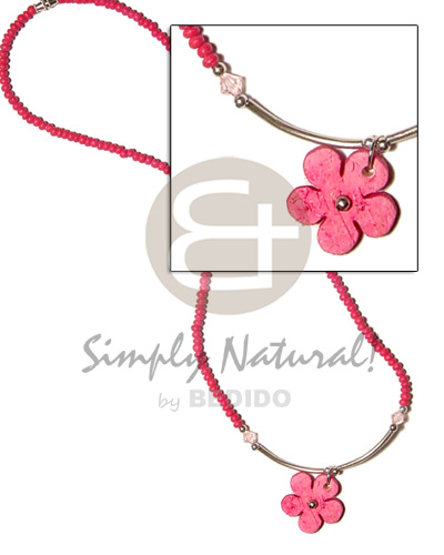 2-3mm fuschia pink coco pokalet  metal tube and fuschia coco flower pendant - Coco Necklace