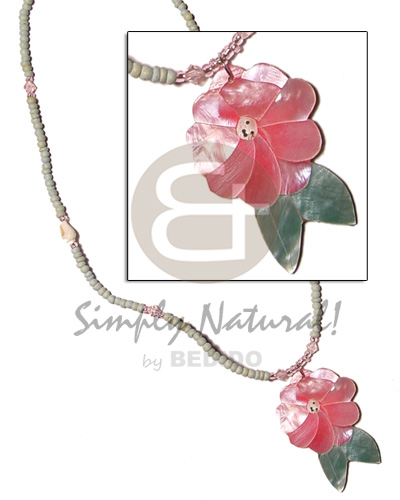 2-3 mint green coco Pokalet.  acrylic crystals and pink rose inlaid hammershell - Coco Necklace