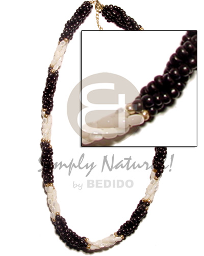 twisted black coco pokalet and troca ricebeads  gold beads - Coco Necklace