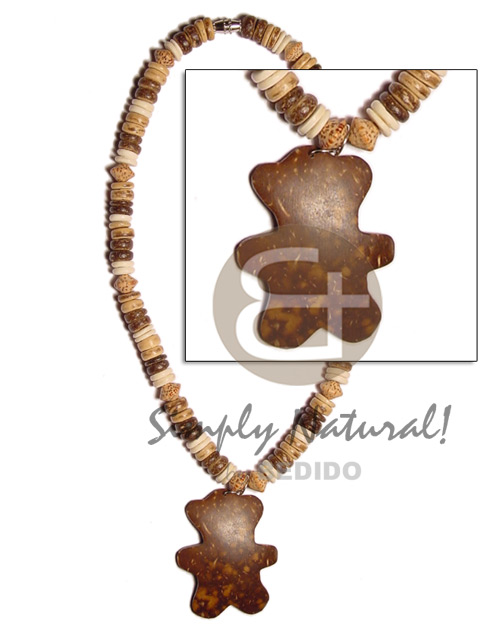 7-8mm coco Pokalet tiger/brown/bleach & palmwood saucer  coco teddy bear pendant - Coco Necklace