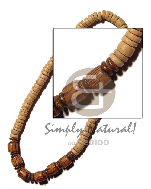 elastic 7-8 mm coco Pokalet natural  palmwood tube center accent - Coco Necklace