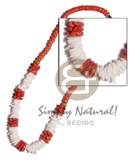white rose  red orange coco flower & 405mm coco Pokalet. combination - Coco Necklace