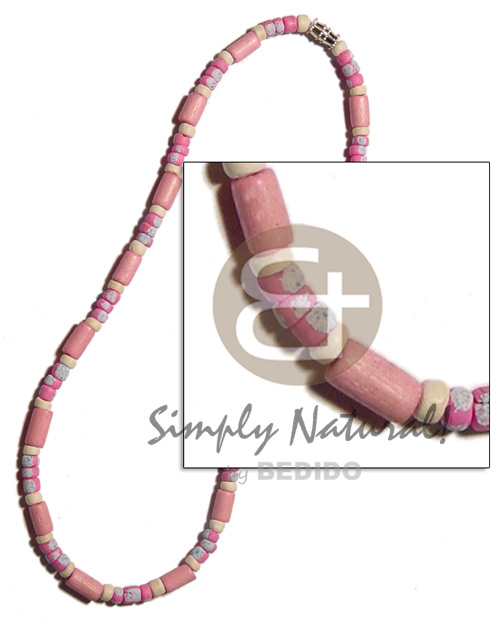 pink wood tube  4-5mm coco splashing - Coco Necklace