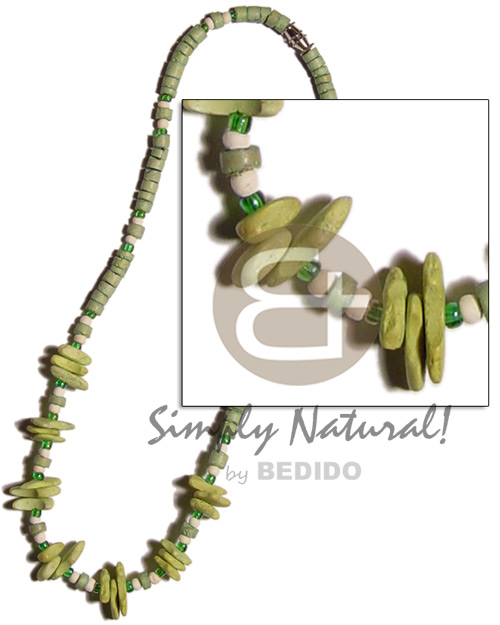 lime green 4-5mm coco heishe  matching coco chips - Coco Necklace