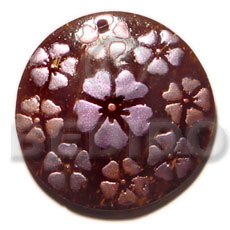 round 50mm coco nat. brown  handpainted design/embossed hand painted using japanese materials in the form of maki-e art a traditional japanese form of hand painting - Coco Pendants
