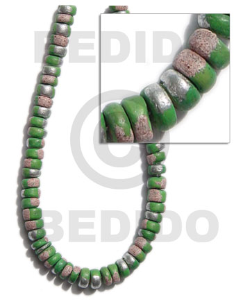 4-5mm coco Pokalet. green  splashing - Coco Pokalet Beads