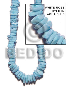 White rose dyed in aqua Crazy Cut Shell Beads
