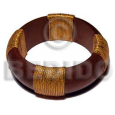 nat. wood bangle in brown  gold cord accent ht=38mm thickness=10mm inner diameter=65mm - Crochet Bangles