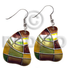Dangling handpainted and colored round Embossed Art Deco Earrings