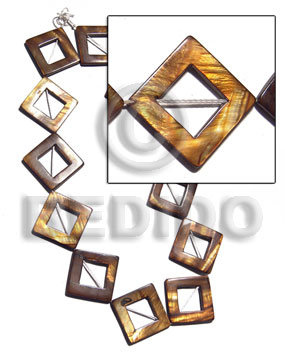 25mmx25mm diamond laminated high gloss golden amber kabibe shell rings  ( 12 pcs.) - Flat Rectangular Shell Beads