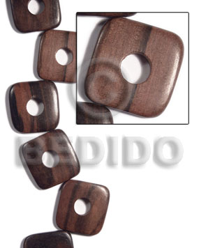 35mmx35mmx5mm square  round edges camagong tiger ebony hardwood face to face  12mm center hole / 12 pcs. / side strand hole - Flat Square Wood Beads