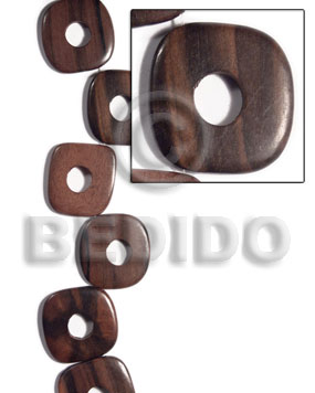 35mmx35mmx5mm uneven square  round edges camagong tiger ebony hardwood face to face  12mm center hole / 12 pcs. / side strand hole - Flat Square Wood Beads