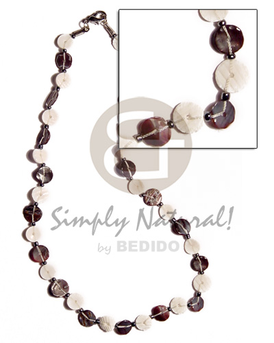 floating  white clam & black tab heishe - Floating Necklace