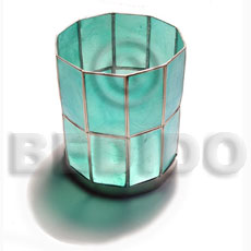 Round aqua blue capiz candle Gifts & Home Table Decor Set