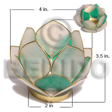 lotus candle holder green/white capiz shells  ring base / w=4 in base=2 in. h= 3.5 in / small - Gifts & Home Table Decor Set